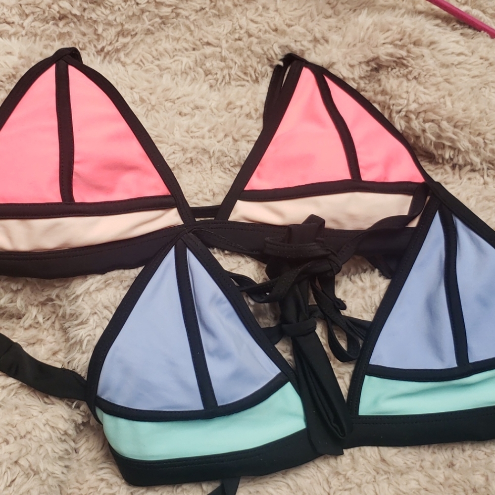 2 swim tops geometric bright